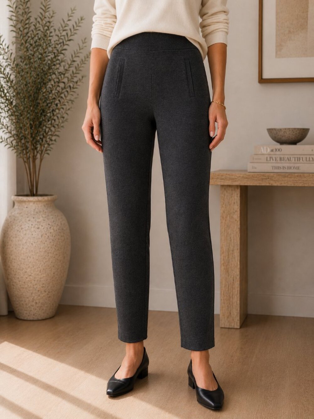 Chico's Brigitte Slim Ankle Pants Gray Pull On Stretch Career Office US 12